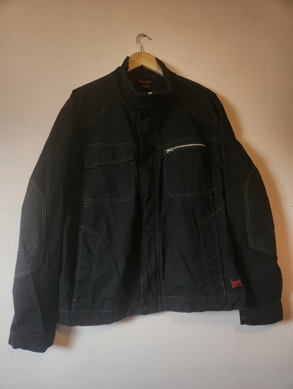 Tough Duck Men's Black Flex Duck Canvas Work Jacket Size 2XL EUC Moto Utility